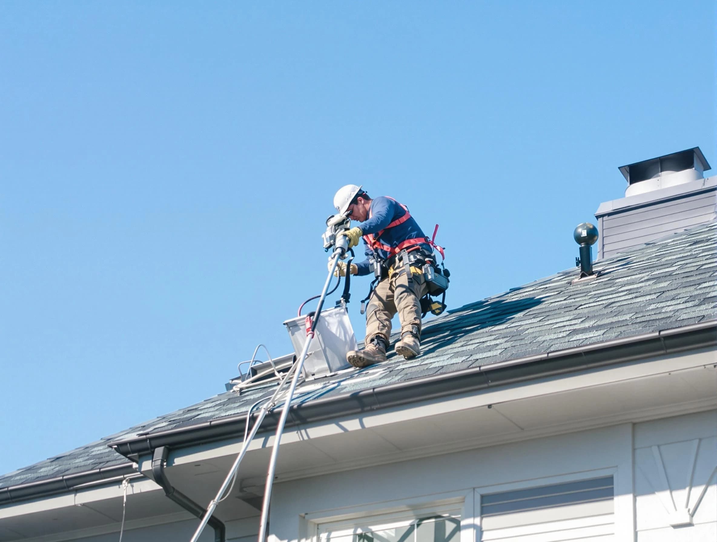 Bensley Dryer Vent Cleaning certified technician cleaning a roof-mounted dryer vent system in Bensley