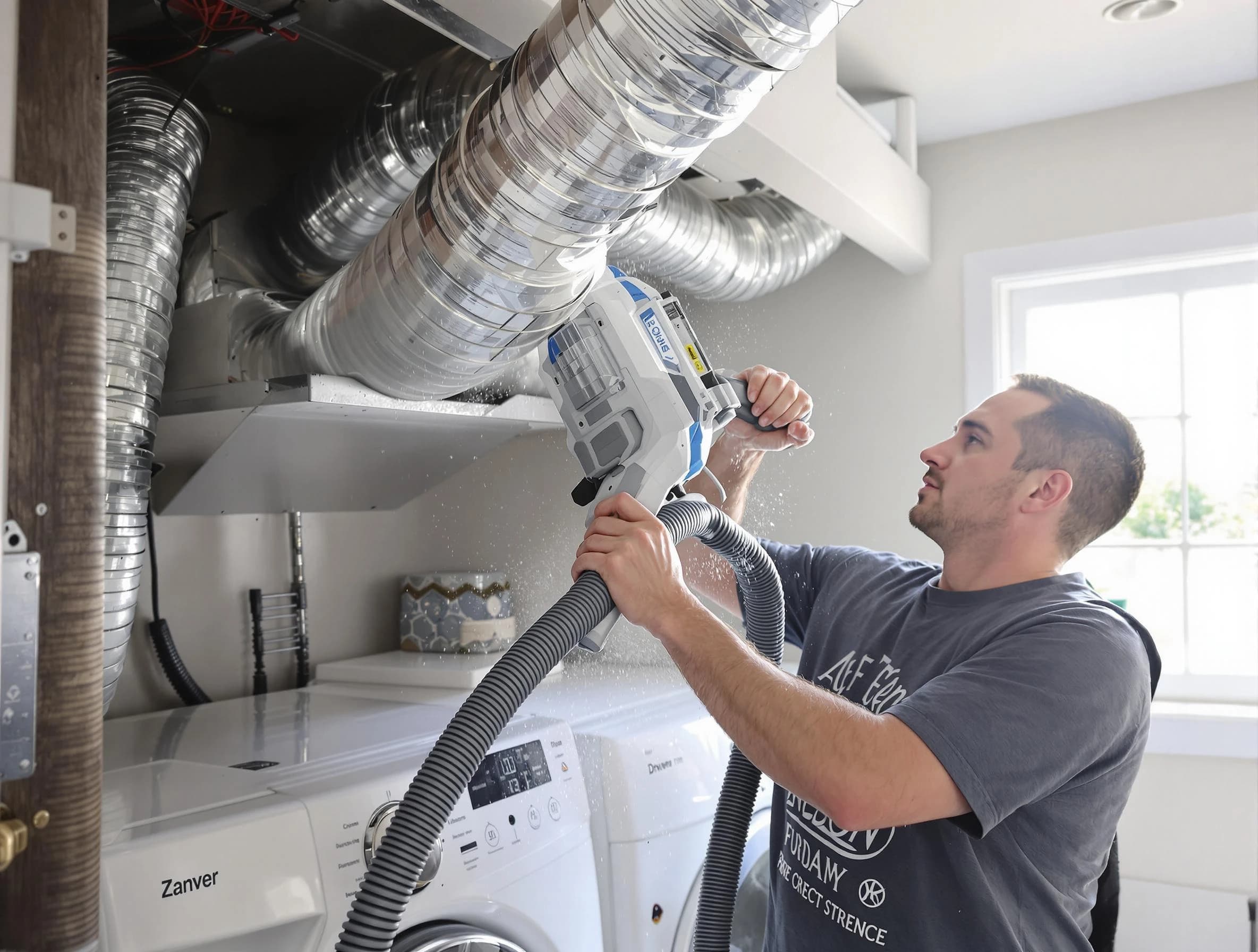 Bensley Dryer Vent Cleaning specialist cleaning deep within a dryer vent duct system in Bensley