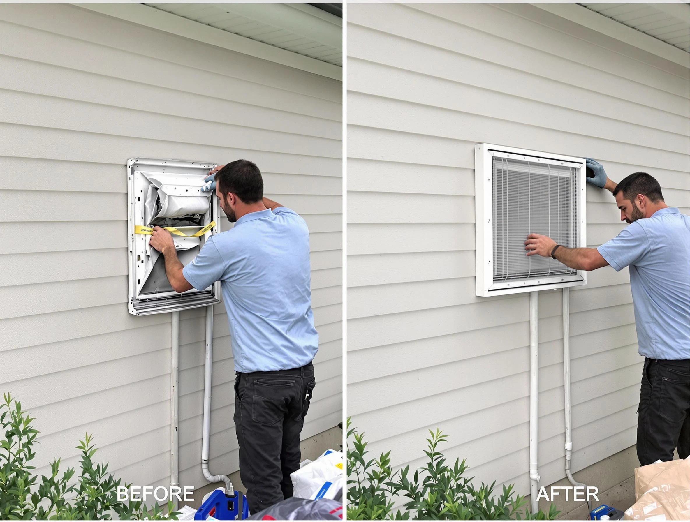 Bensley Dryer Vent Cleaning technician installing high-quality dryer vent cover at a residential property in Bensley